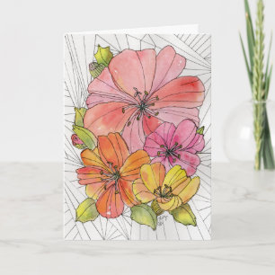 Greeting Card - Pink, Peach & Orange Flowers
