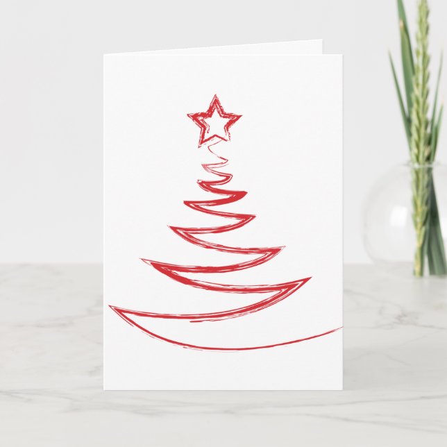 Greeting Card--Red Doodle Christmas Tree Holiday Card (Front)