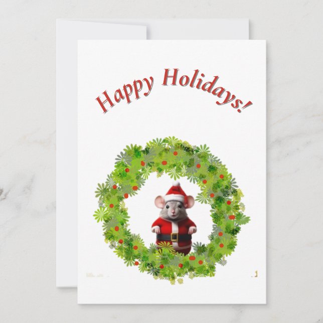 Greeting Card - Santa Mouse in Wreath (Front)