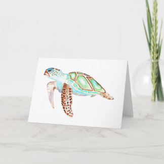 Greeting Card Sea Turtle brown flipper Watercolor 