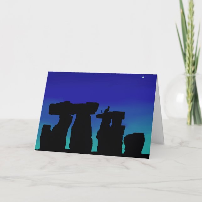 Greeting Card Sunrise Henge with cat (Front)