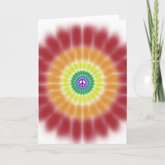 Greeting Card, Tie Dye Rainbow Peace Sign Explosio Card (Front)