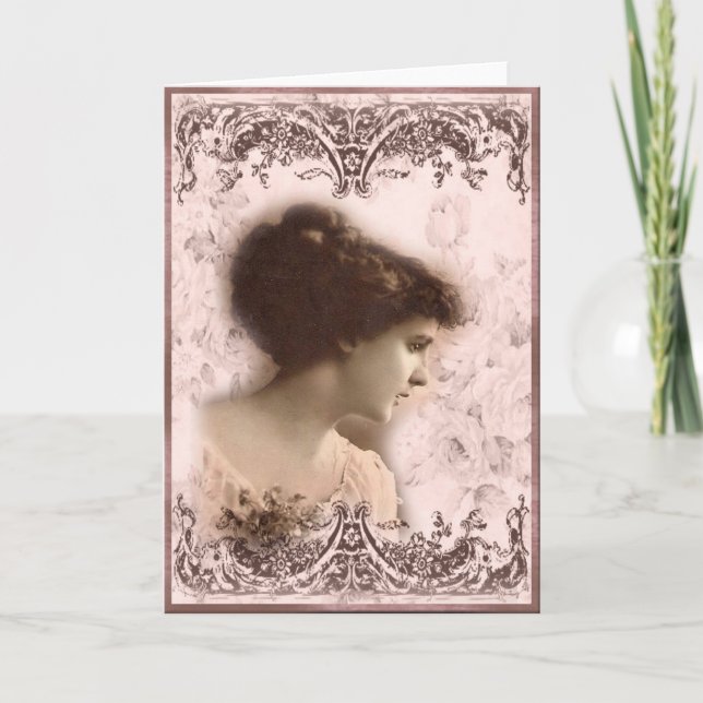 Greeting Card, Vintage Girl Design Card (Front)