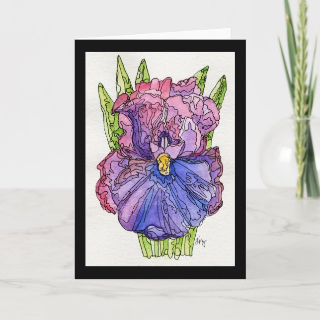 Greeting Card - Watercolor & Ink Purple Iris (Front)