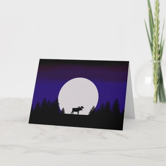 Greeting Card Winter Moon with Moose (Front)