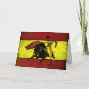 Greeting Card with Bullfight on Dirty Spanish Flag