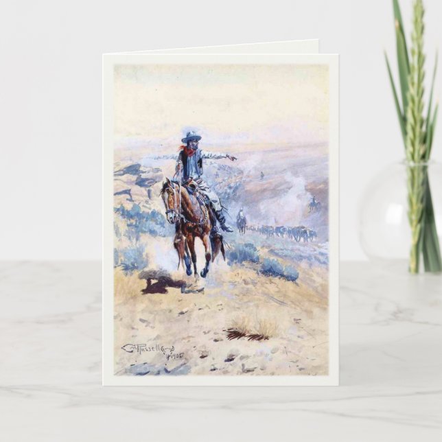 Greeting Card With Cowboy Pointing Out The Trail (Front)