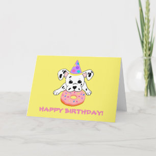 Greeting card with cute Dalmatian puppy with dough