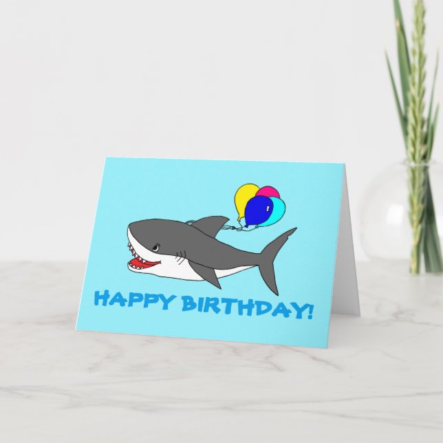 Greeting card with cute shark and baloons (Front)