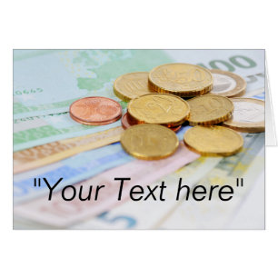 greeting card with euro notes and coins