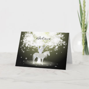Greeting Card with Fluorescent Tree and Unicorn