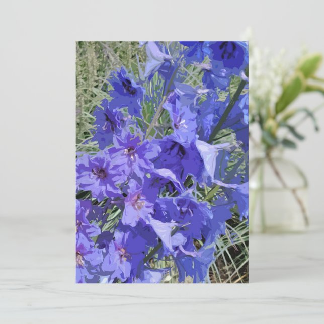 Greeting card with larkspur flower design "Hi!" (Standing Front)