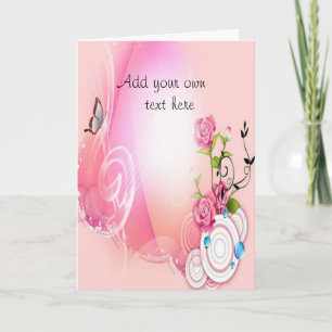Greeting card with pink flower and butterfly