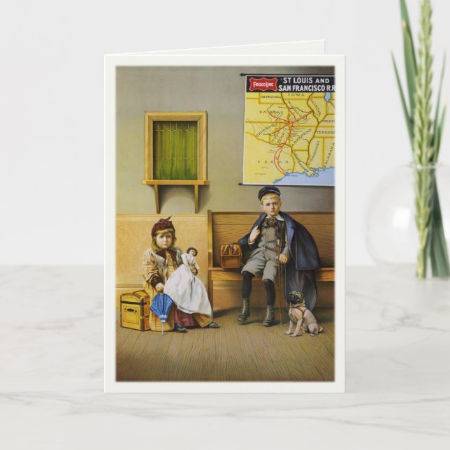 Greeting Card With Railroad Ad Poster Print (Front)