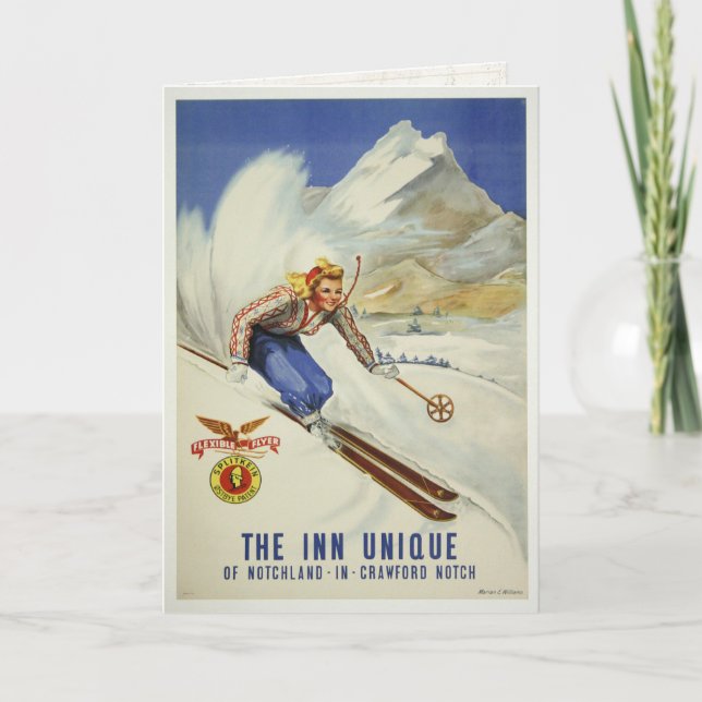 Greeting Card with Vintage Skiing Print (Front)