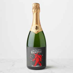 Greeting from Krampus Xmas Christmas  Sparkling Wine Label