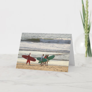 Greeting Inside Santa's and the surfer girls Holiday Card