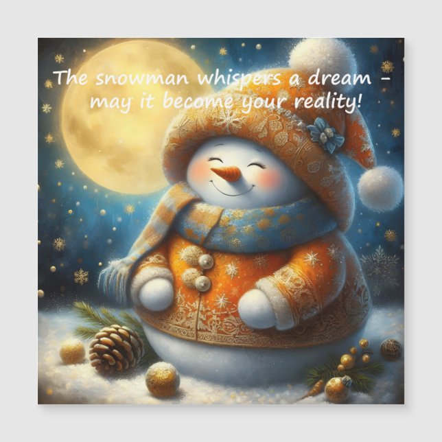 Greeting magnet with a cute snowman (Front)