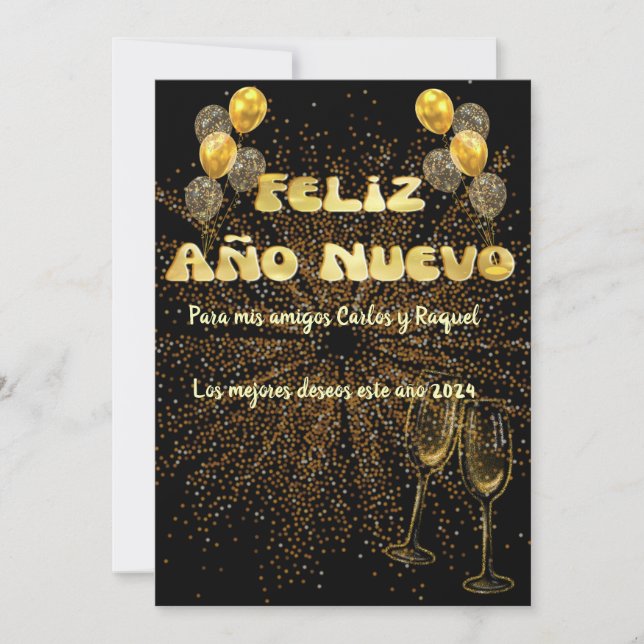 Greeting New Year in elegant gold Holiday Card (Front)
