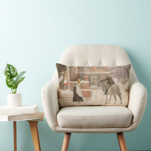 Greeting the Postman by Robert Walker Macbeth Lumbar Cushion