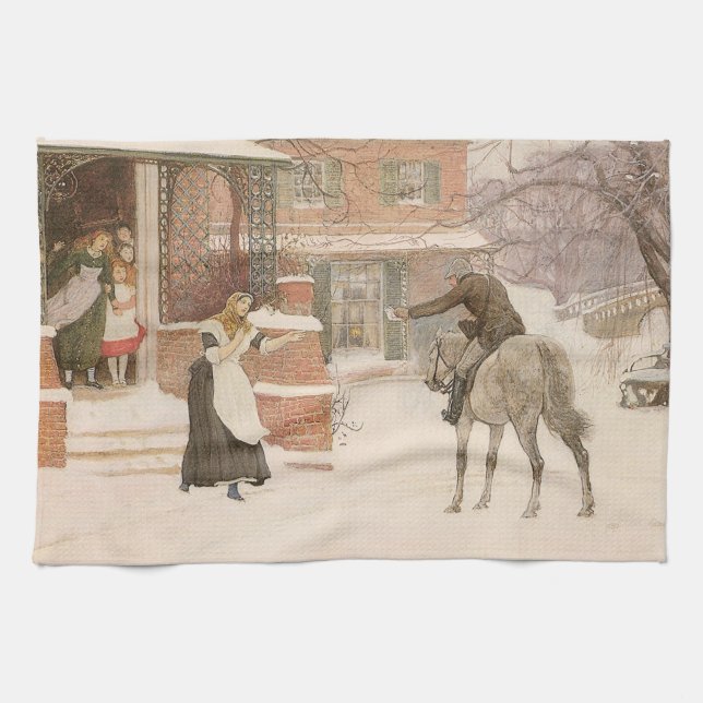Greeting the Postman by Robert Walker Macbeth Tea Towel (Horizontal)