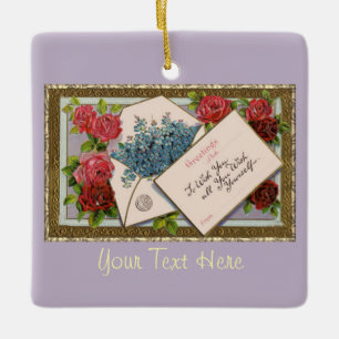 Greeting With Roses Ceramic Ornament