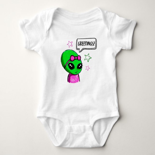Greetings Alien Baby Girl Baby Bodysuit (Front)