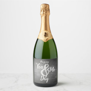 Greetings anniversary in chalkboard look sparkling wine label