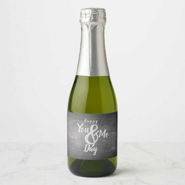 Greetings anniversary in chalkboard look sparkling wine label (Front)