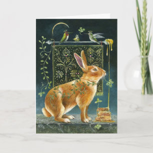 Greetings Card - Whimsical Hare and Hummingbirds