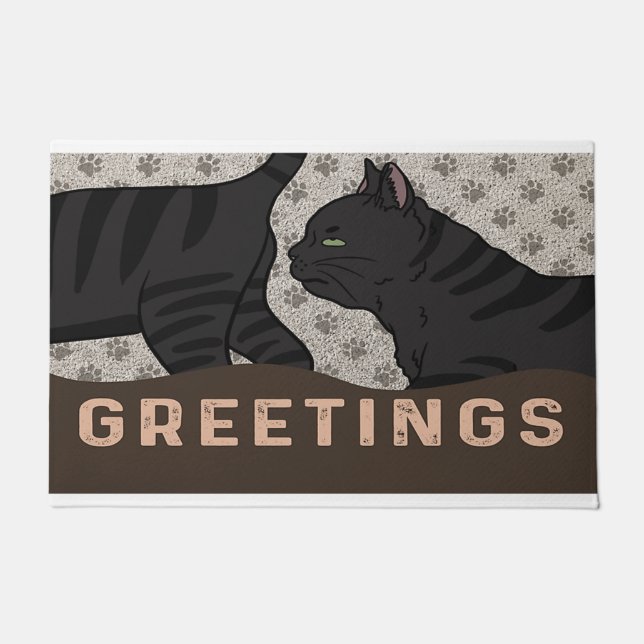 Greetings, Cat Lover, gift For Family Doormat (Front)