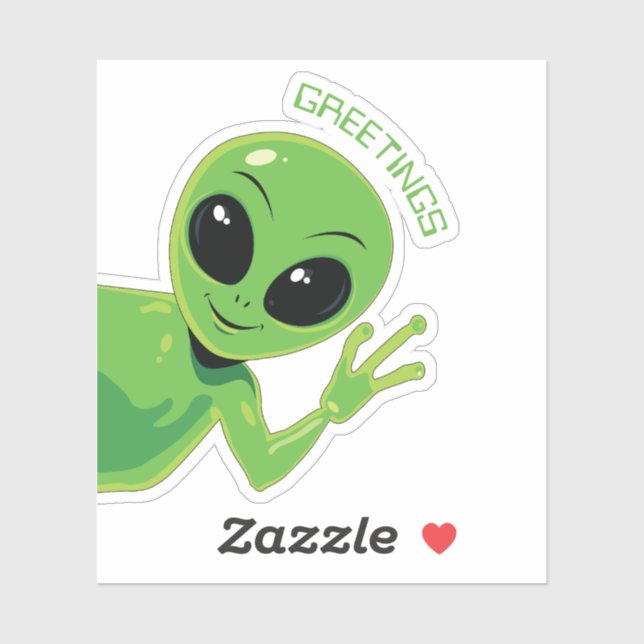 Greetings Cute Green Alien Smiling and Waving (Sheet)