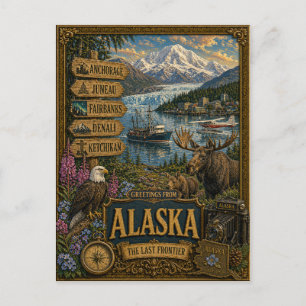 Greetings From Alaska Vintage Retro Art Postcard