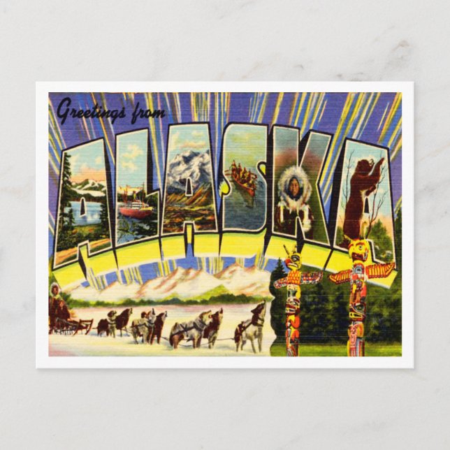Greetings from Alaska Vintage Travel Postcard (Front)
