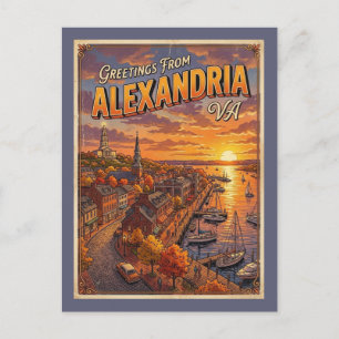 Greetings from Alexandria VA Vintage 1960s Retro Postcard