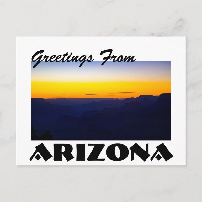 Greetings From Arizona Grand Canyon Sunset Postcard (Front)