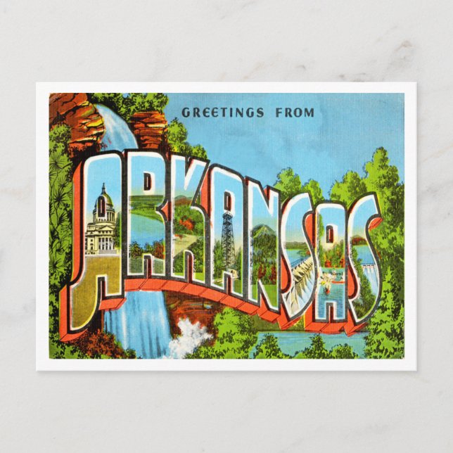 Greetings from Arkansas Vintage Travel Postcard (Front)