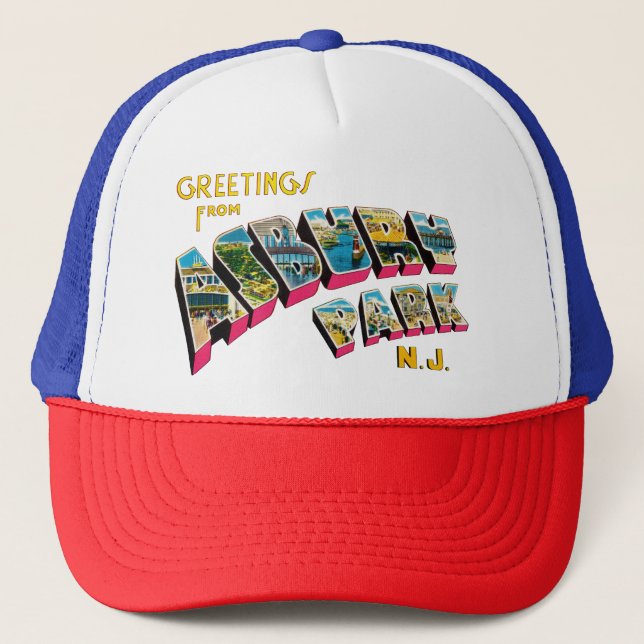 Greetings from Asbury Park New Jersey Trucker Hat (Front)