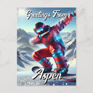 Greetings from Aspen Dabbing Snowboarder Postcard