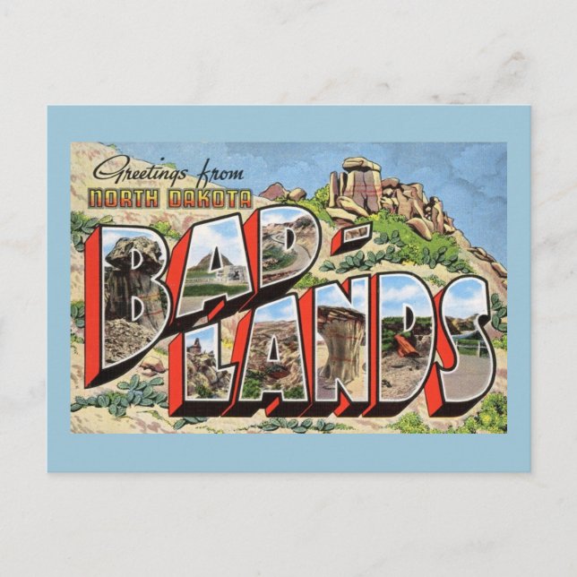 Greetings from Badlands, North Dakota Vintage Postcard (Front)