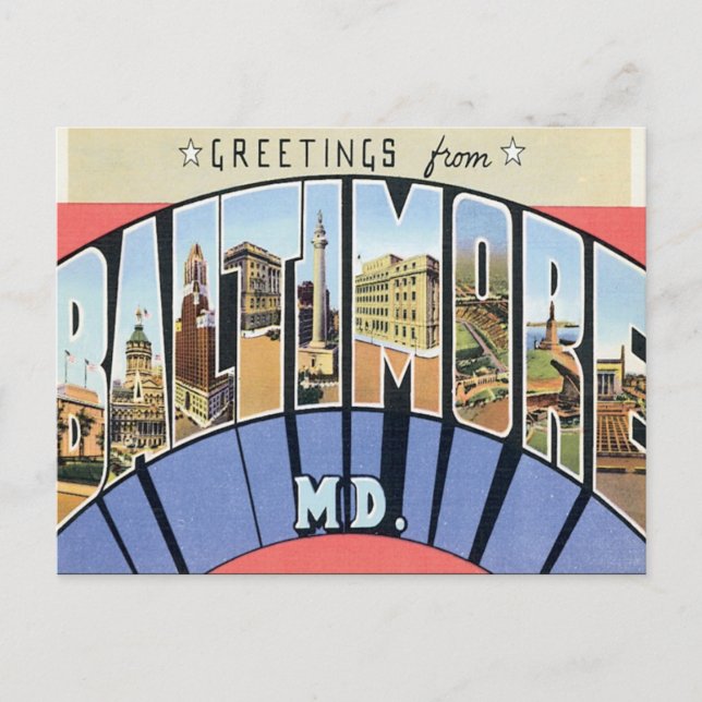 Greetings From Baltimore Maryland Postcard (Front)