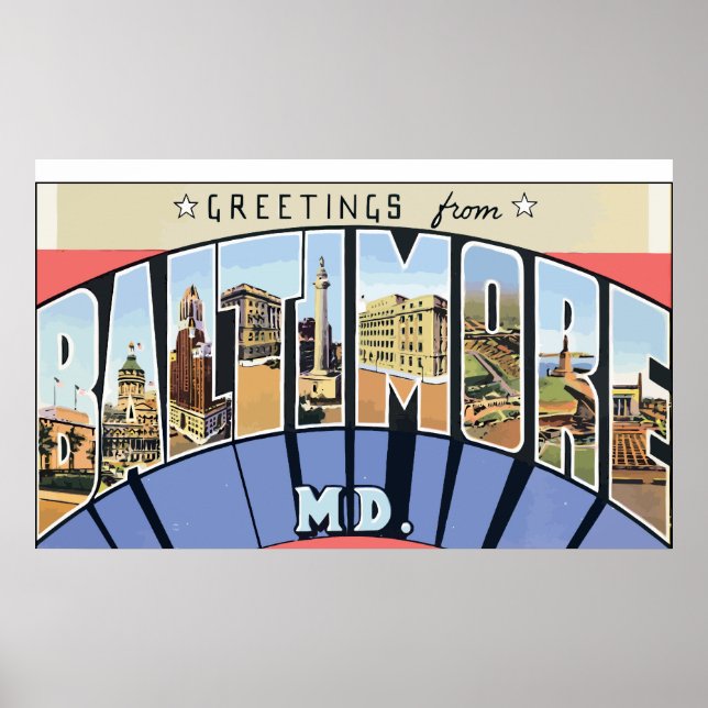 Greetings From Baltimore Md., Vintage Poster (Front)