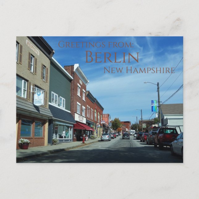 Greetings from Berlin New Hampshire Postcard (Front)