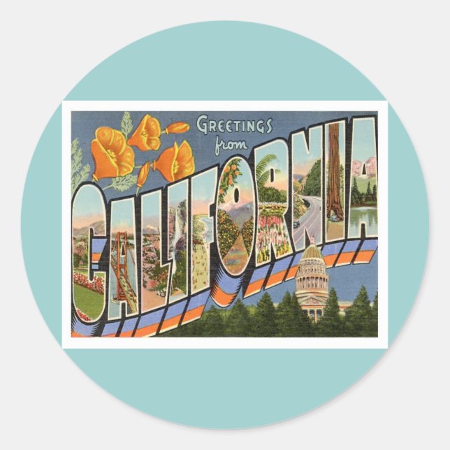 Greetings From California Classic Round Sticker (Front)