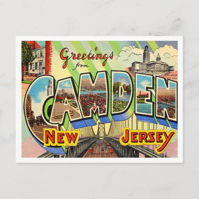 Greetings from Camden, New Jersey Vintage Travel Postcard (Front)