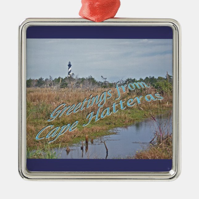Greetings from Cape Hatteras OBX Metal Tree Decoration (Front)