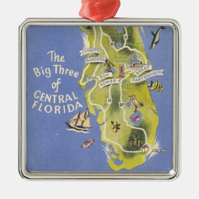 Greetings from Central Florida Card Metal Tree Decoration (Front)