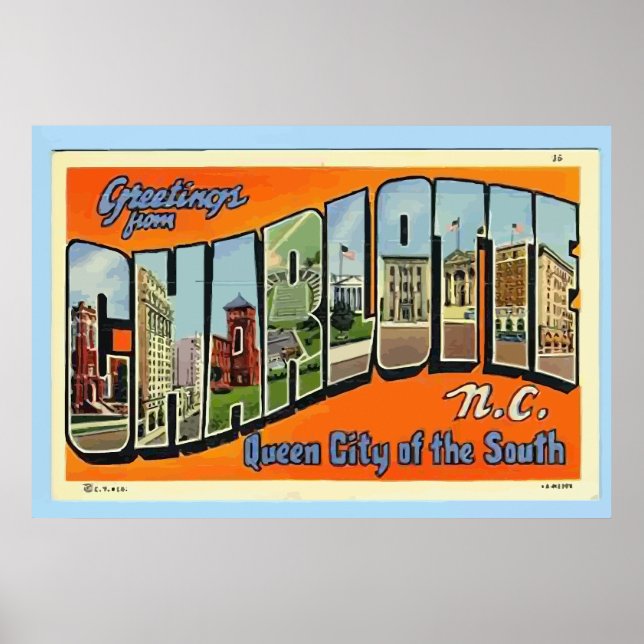 Greetings From Charlotte N.C. , Vintage Poster (Front)