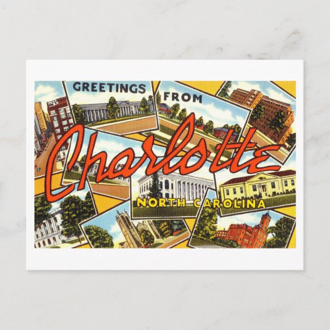 Greetings from Charlotte, NC, Vintage Collage Postcard (Front)