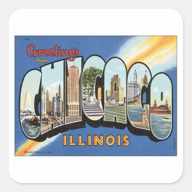Greetings From Chicago Illinois Square Sticker (Front)